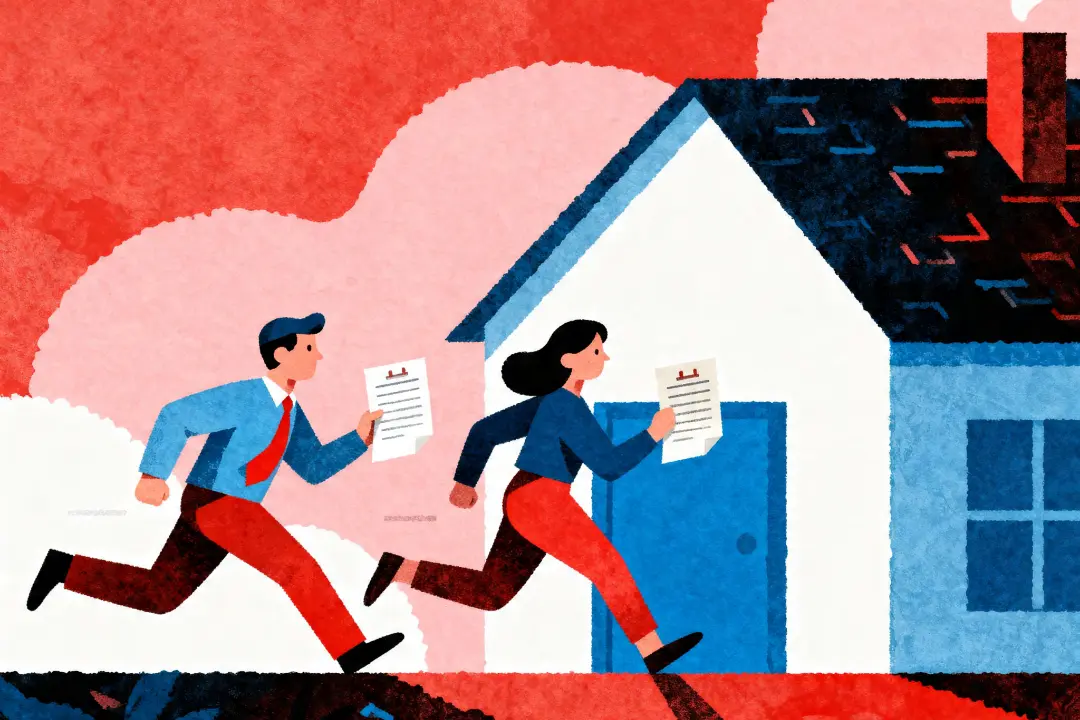 A buyer reviewing a real estate purchase contract at a kitchen table