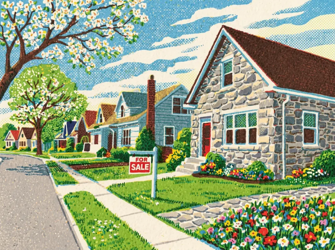 Philadelphia row homes on a residential street in spring