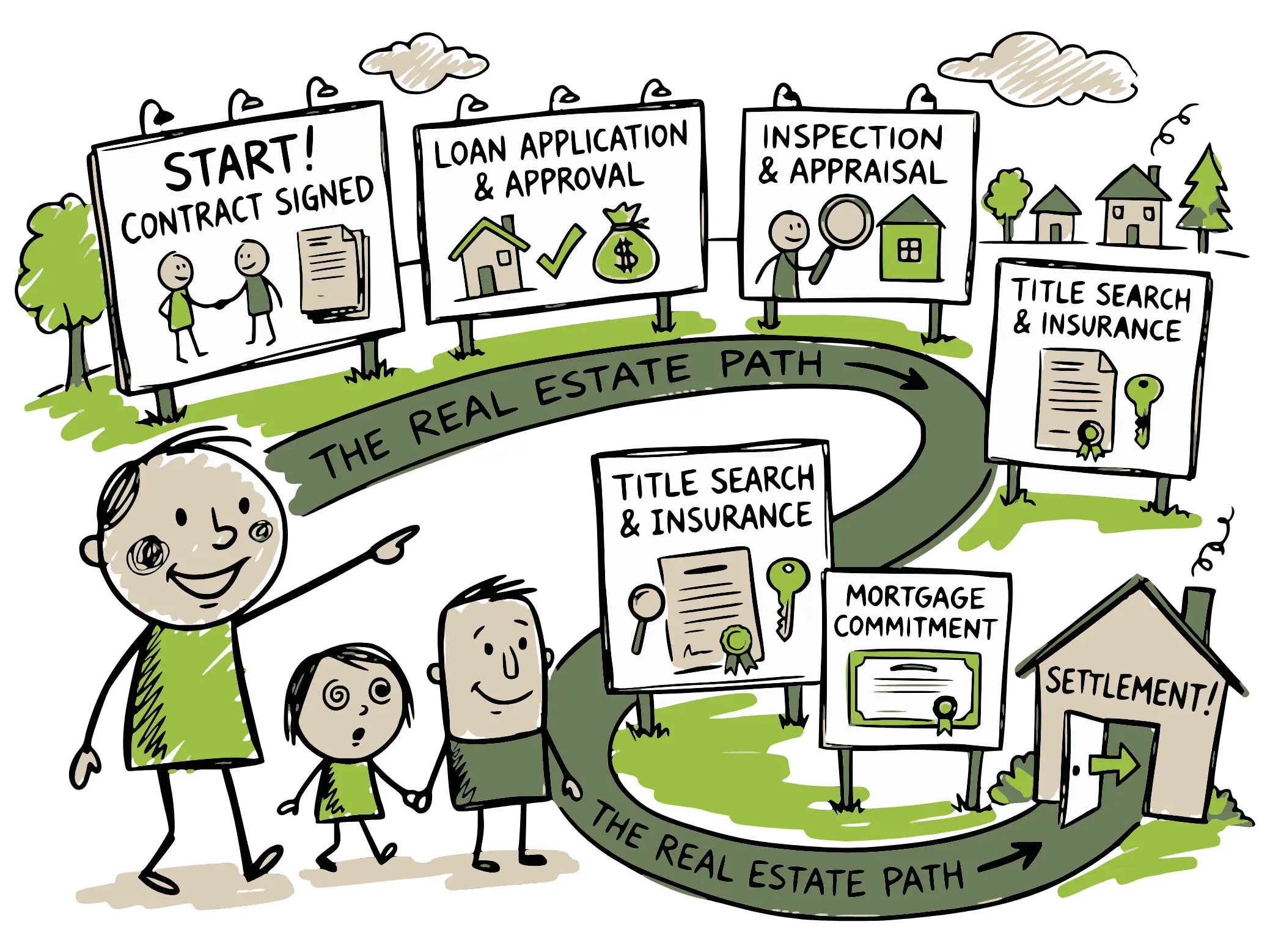 A buyer and seller's transaction timeline laid out on a desk with a calendar, keys, and settlement paperwork
